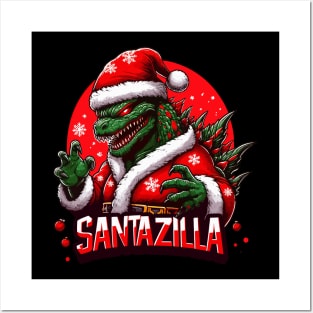 Funny Santazilla Christmas Posters and Art